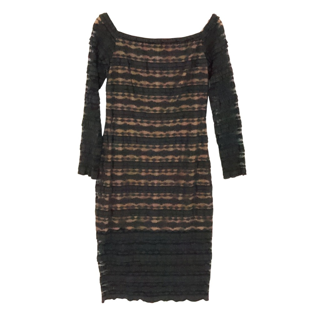 SHO Tadashi Shoji Lace Off Shoulder Sheath Dress Size M Black Dark Romantic